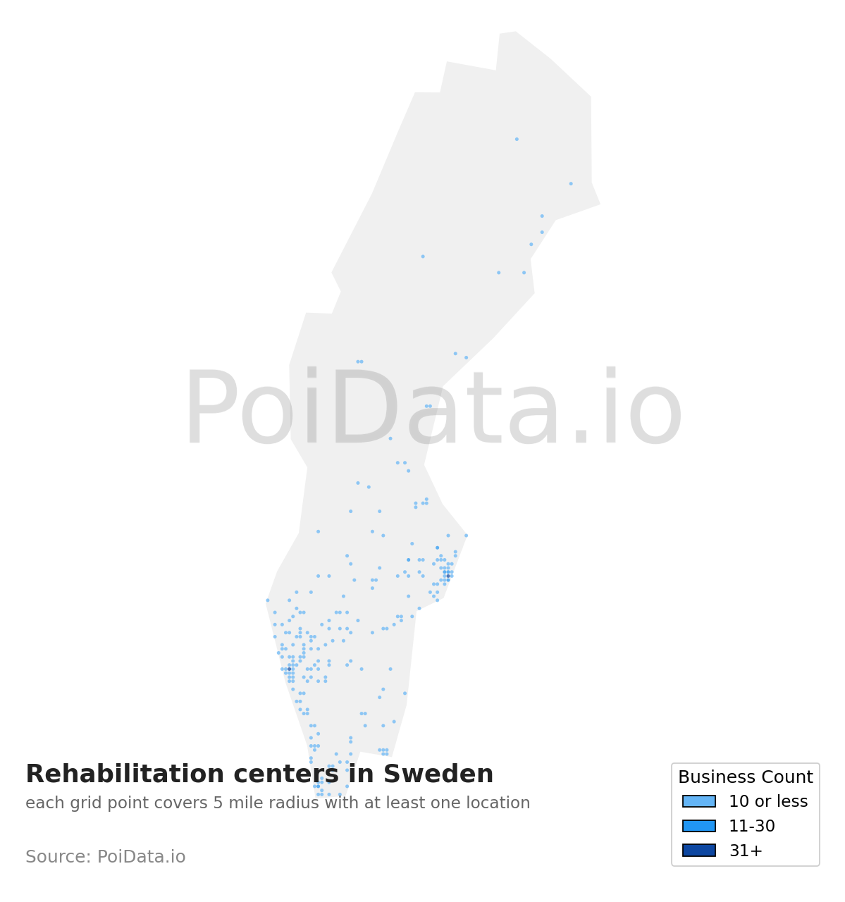 Rehabilitation center density map for Sweden