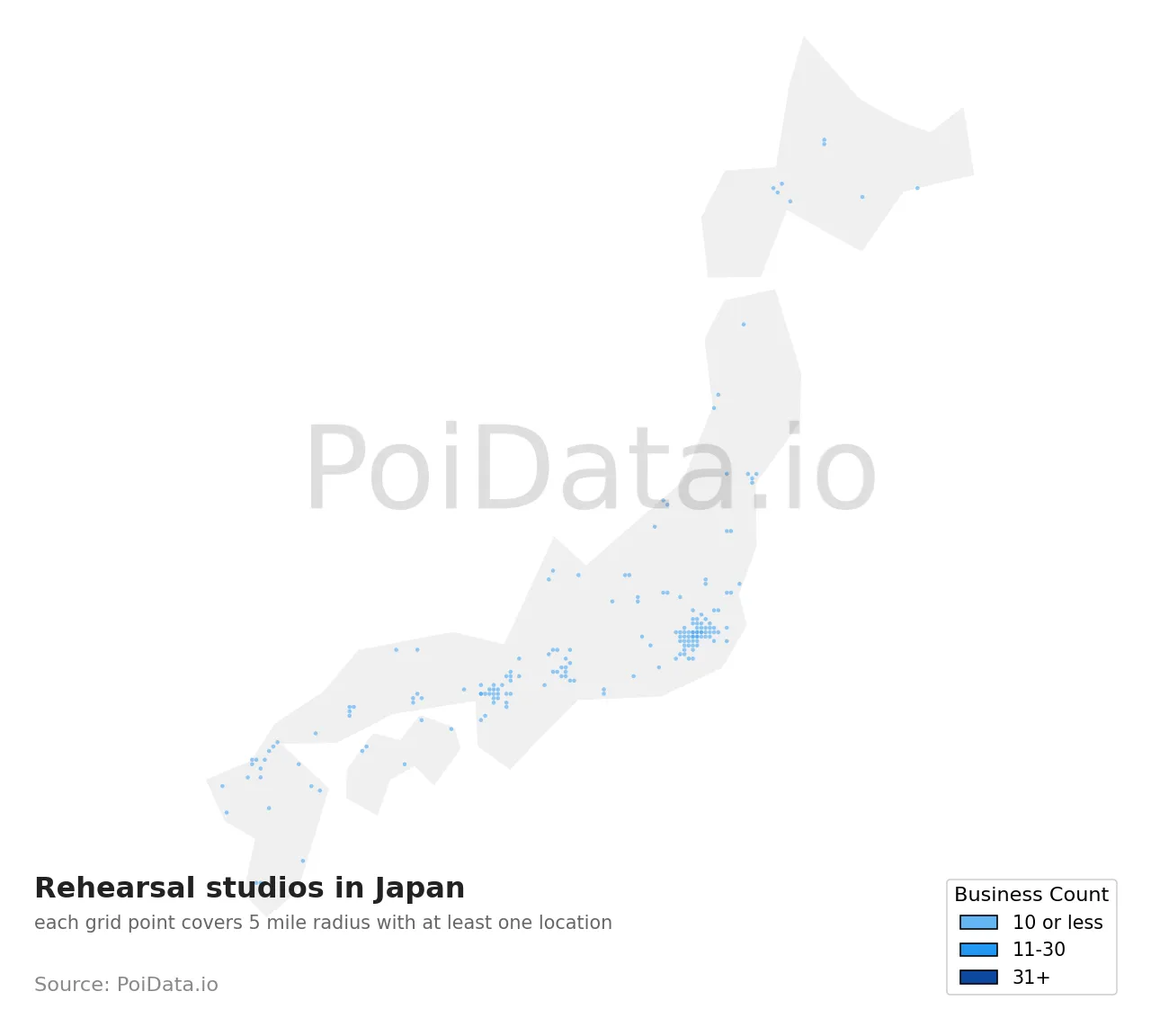 Rehearsal studio density map for Japan