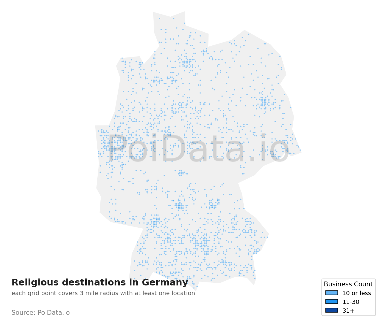 Religious destination density map for Germany