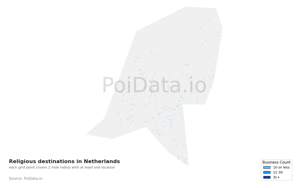Religious destination density map for Netherlands