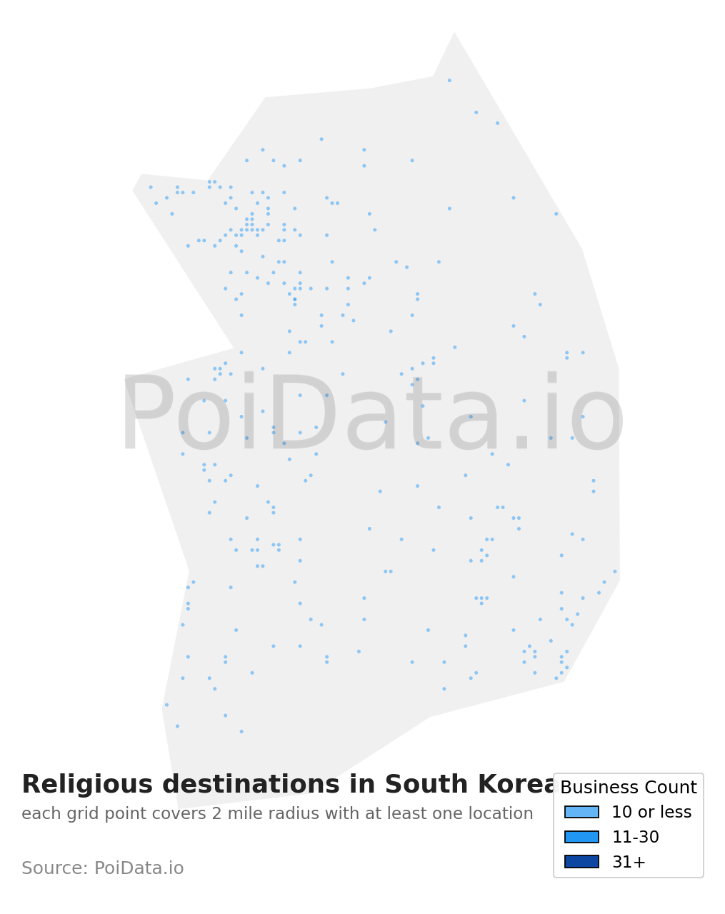 Religious destination density map for South Korea