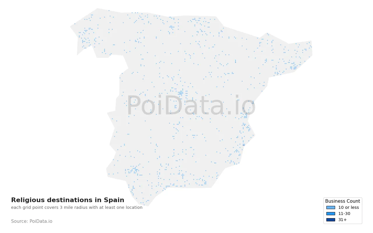 Religious destination density map for Spain