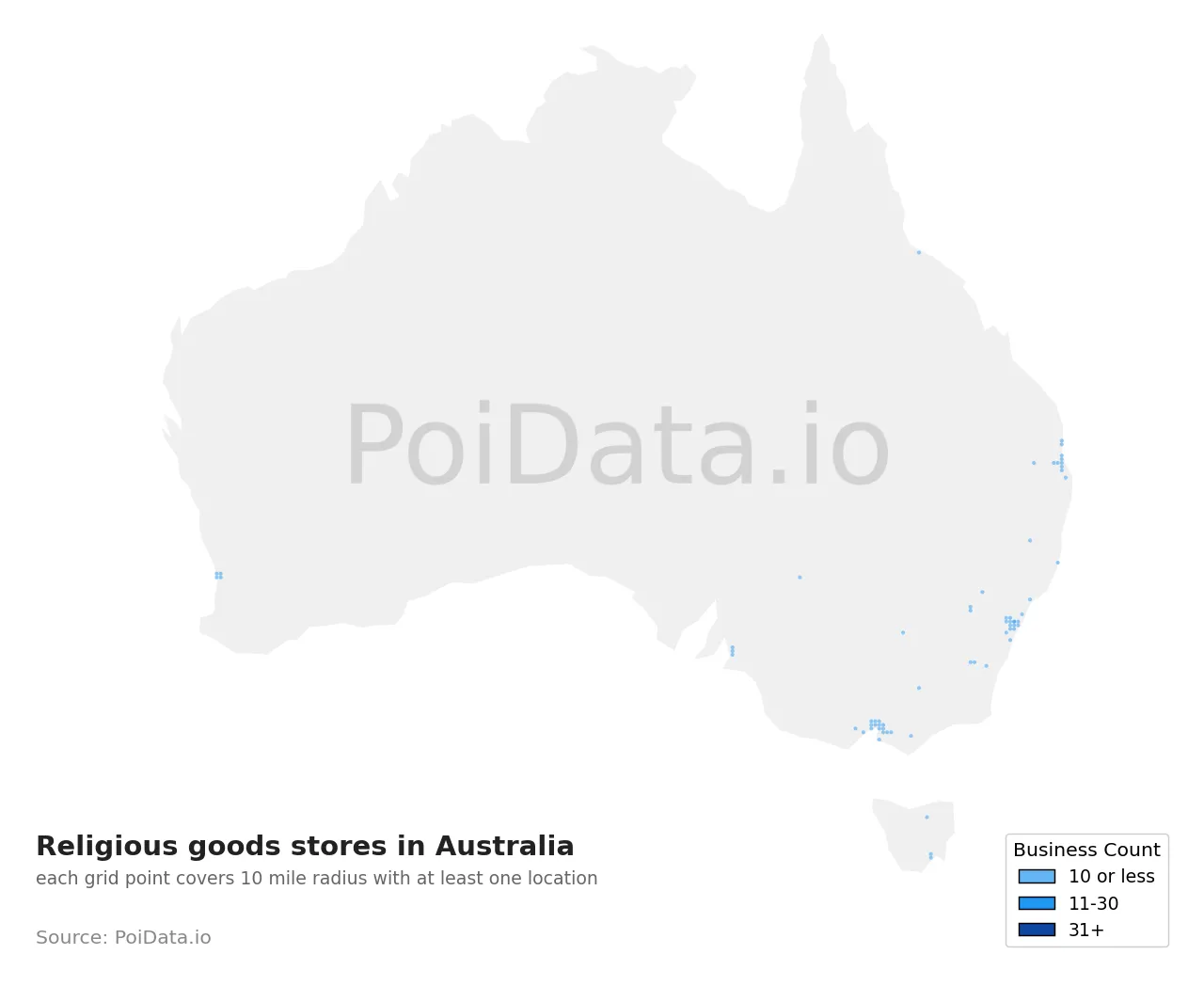Religious goods store density map for Australia