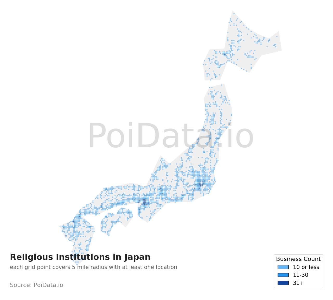 Religious institution density map for Japan