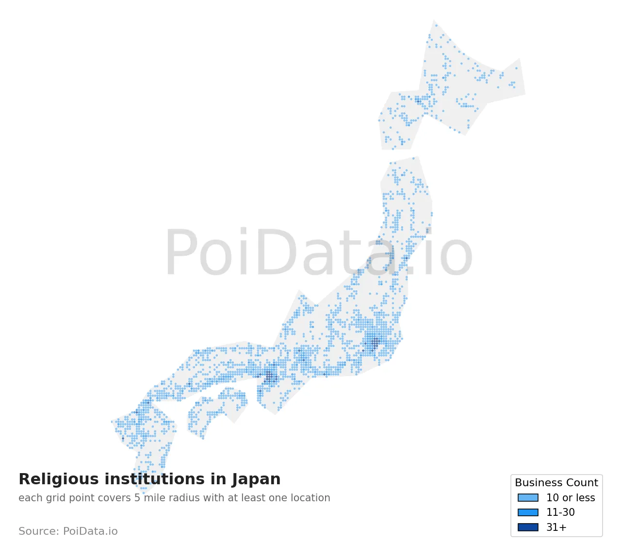 Religious institution density map for Japan