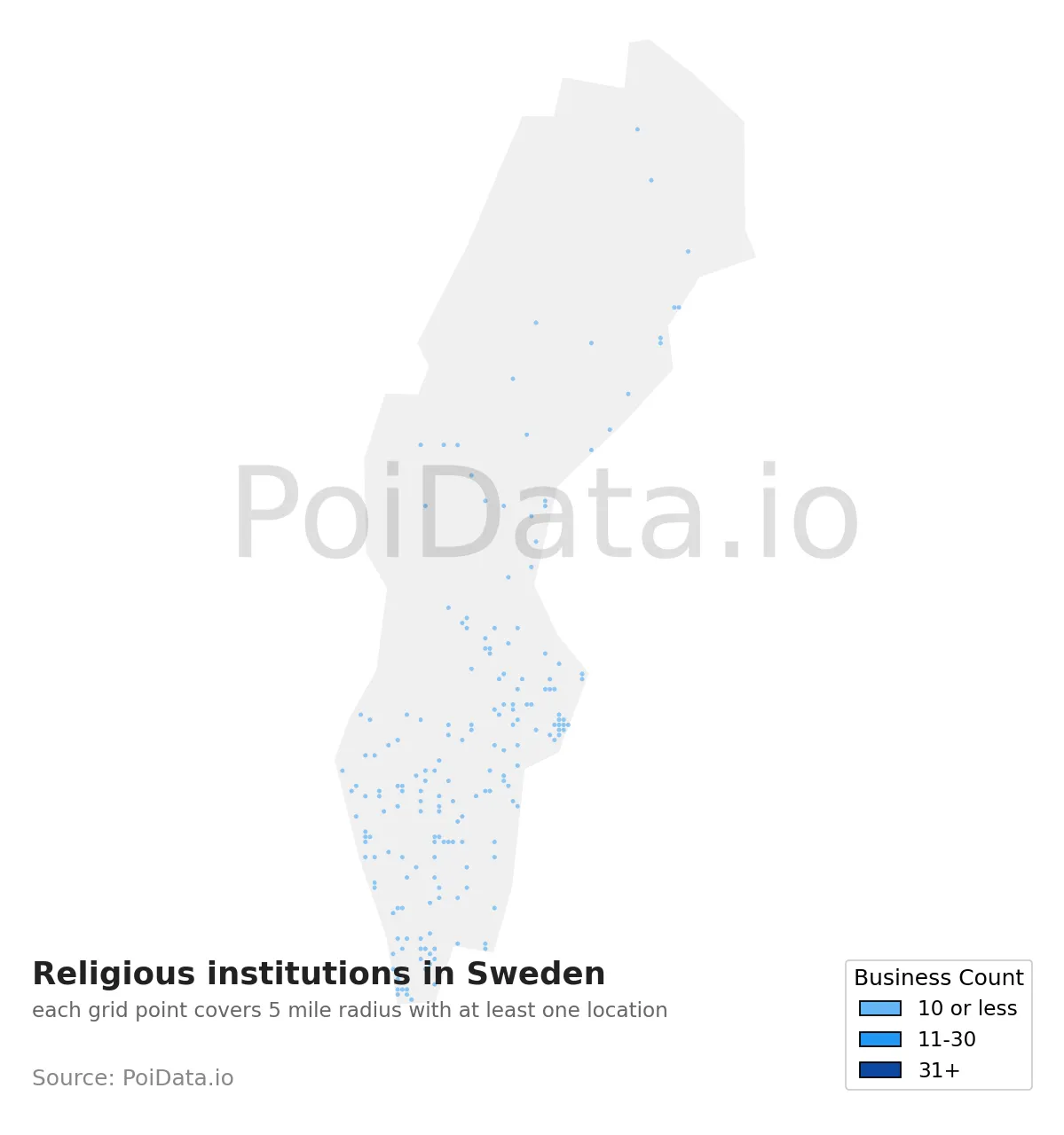 Religious institution density map for Sweden