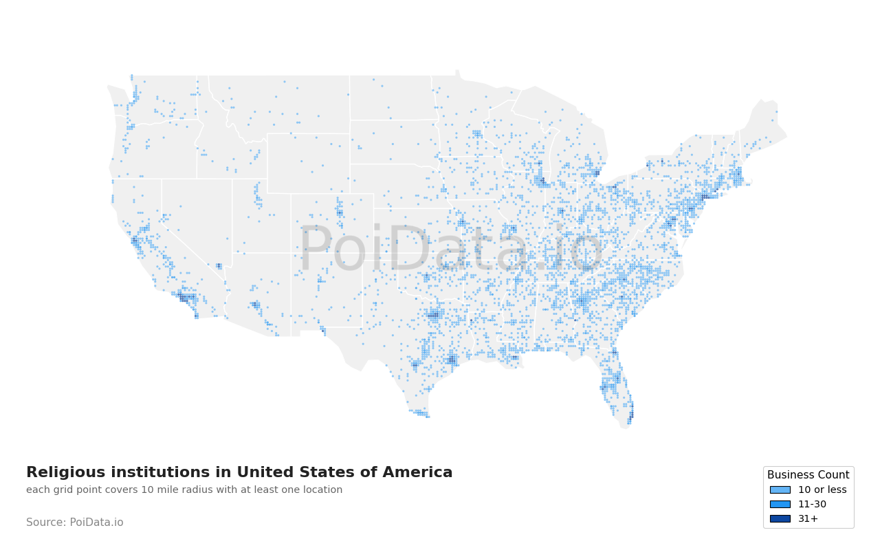 Religious institution density map for Ohio, United States