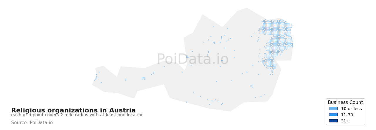 Religious organization density map for Austria