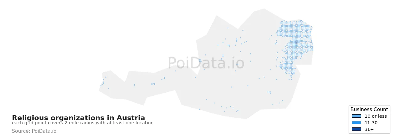 Religious organization density map for Austria