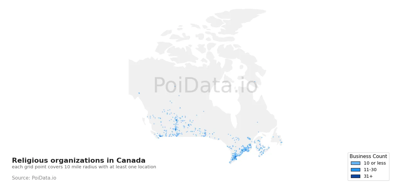 Religious organization density map for Canada