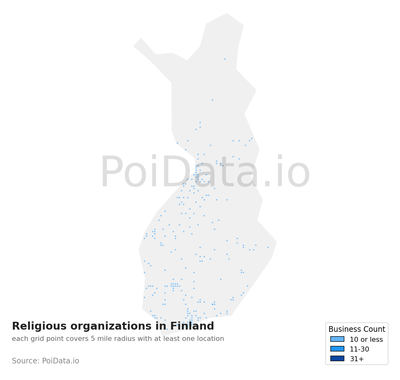 Religious organization density map for Finland