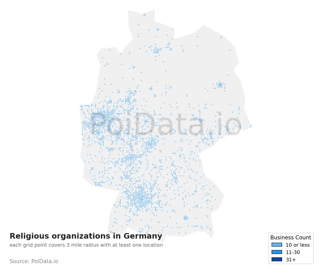 Religious organization density map for Germany