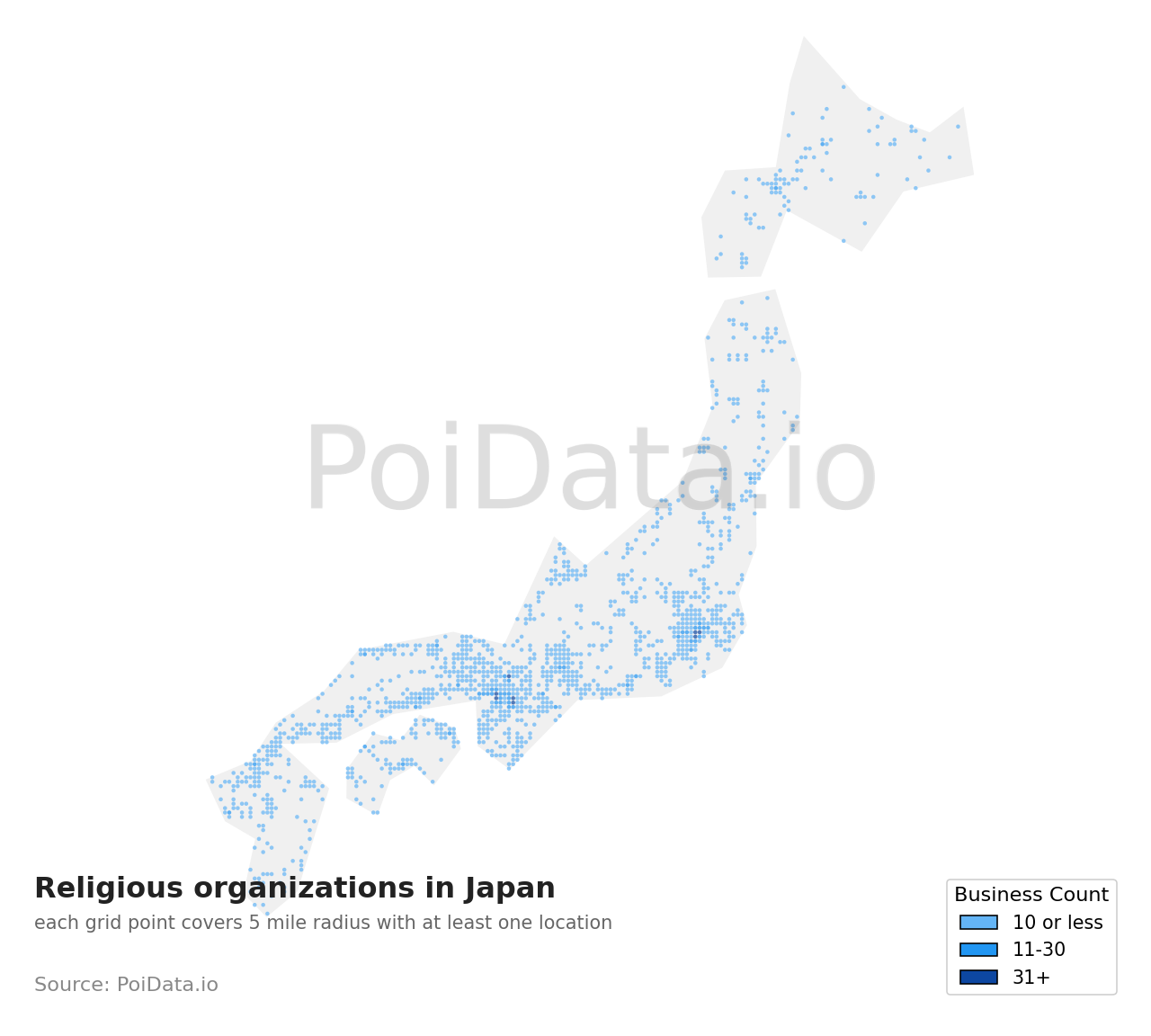 Religious organization density map for Hyogo, Japan