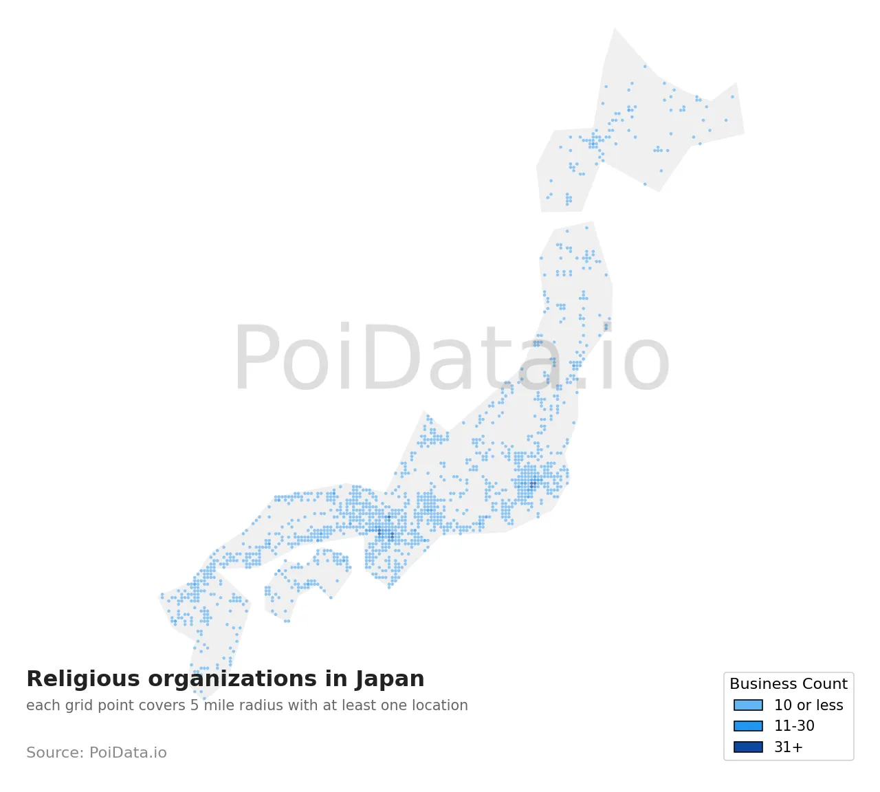 Religious organization density map for Japan