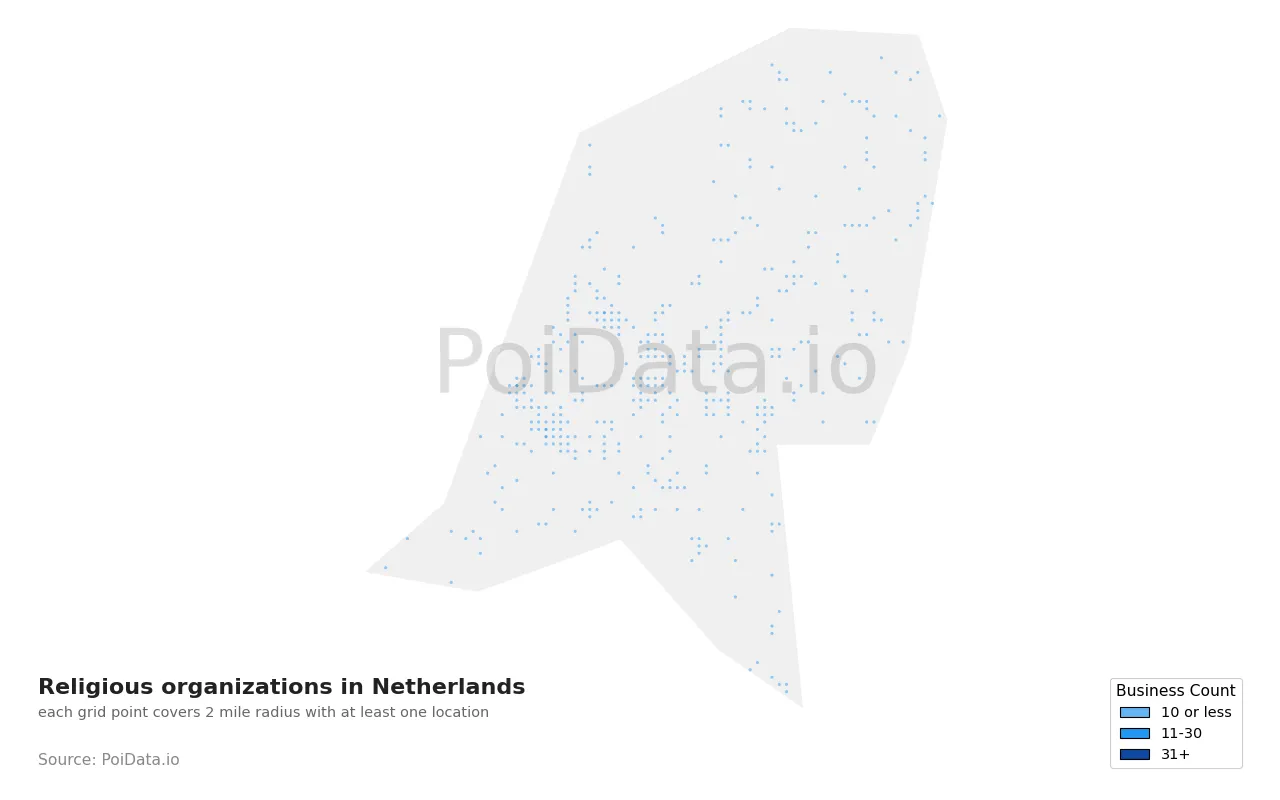 Religious organization density map for Netherlands