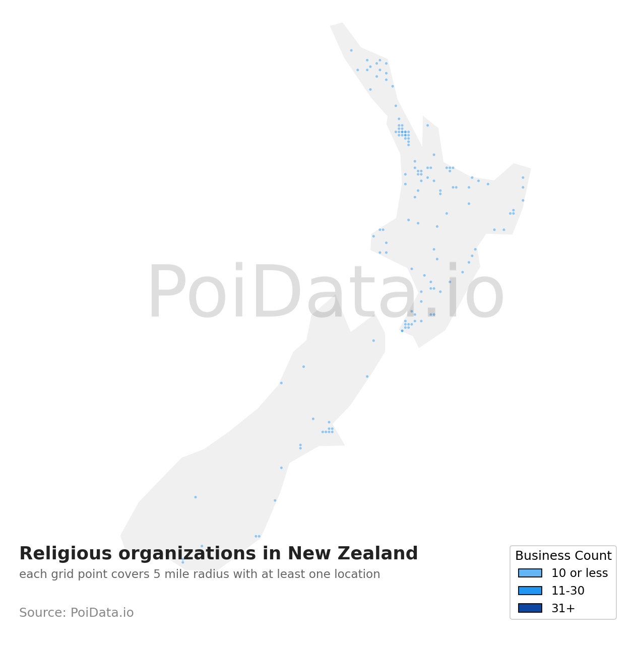 Religious organization density map for New Zealand