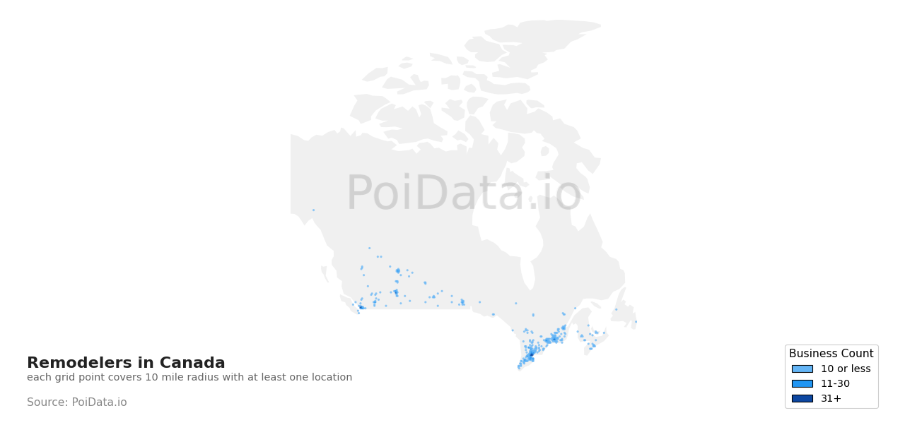 Remodeler density map for Canada