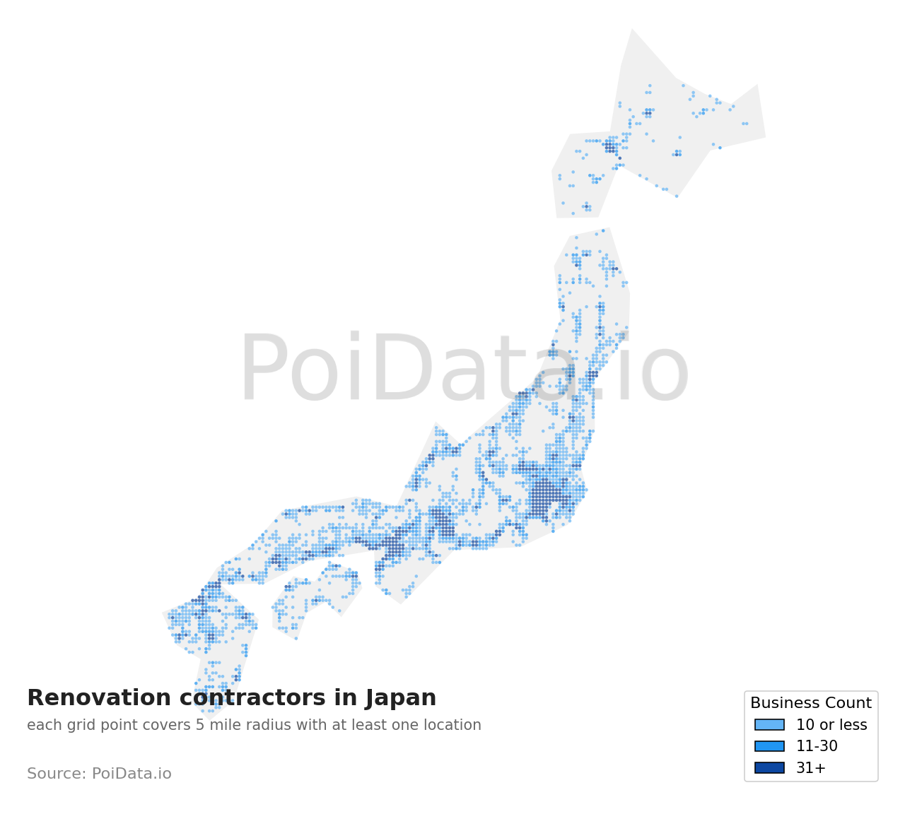 Renovation contractor density map for Japan