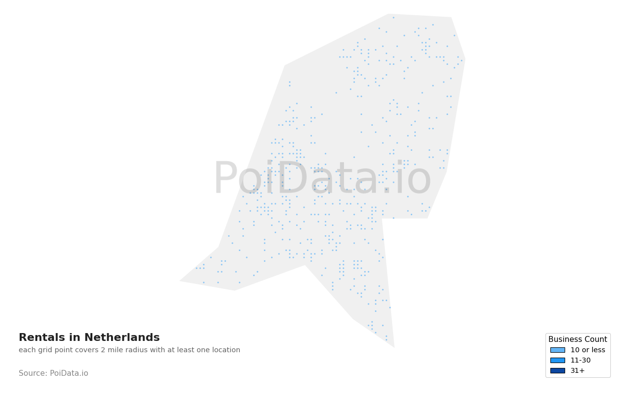 Rental density map for Netherlands