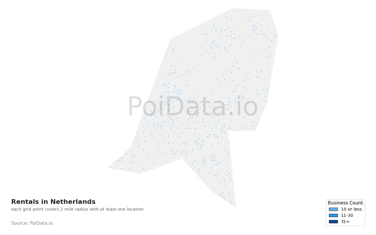 Rental density map for Netherlands