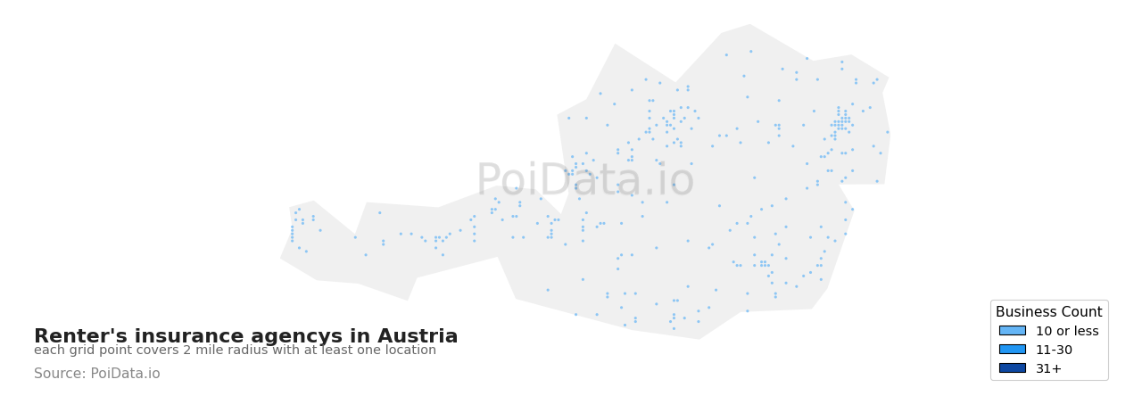 Renter's insurance agency density map for Austria