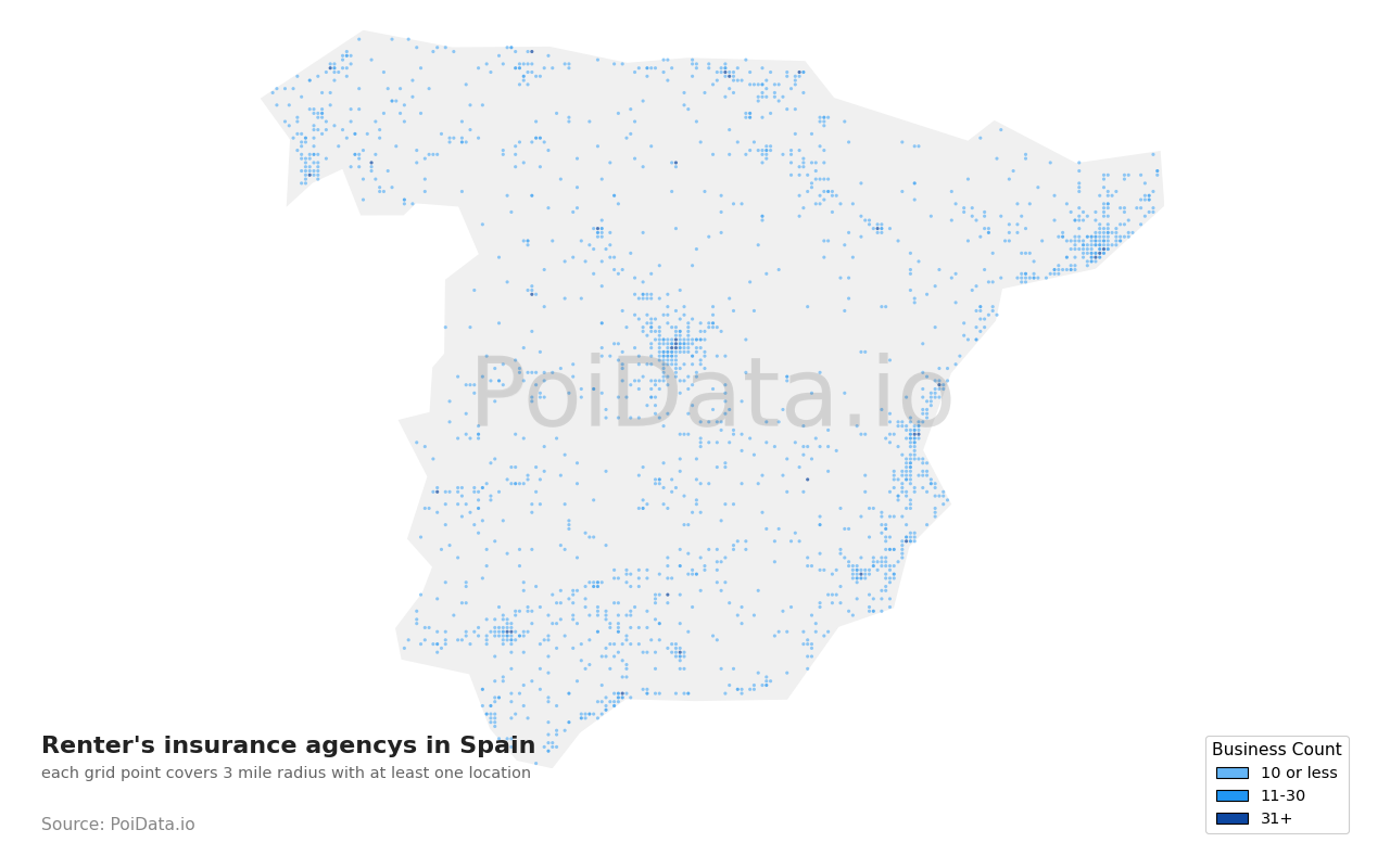 Renter's insurance agency density map for Spain