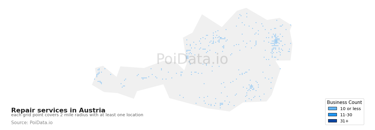 Repair service density map for Austria