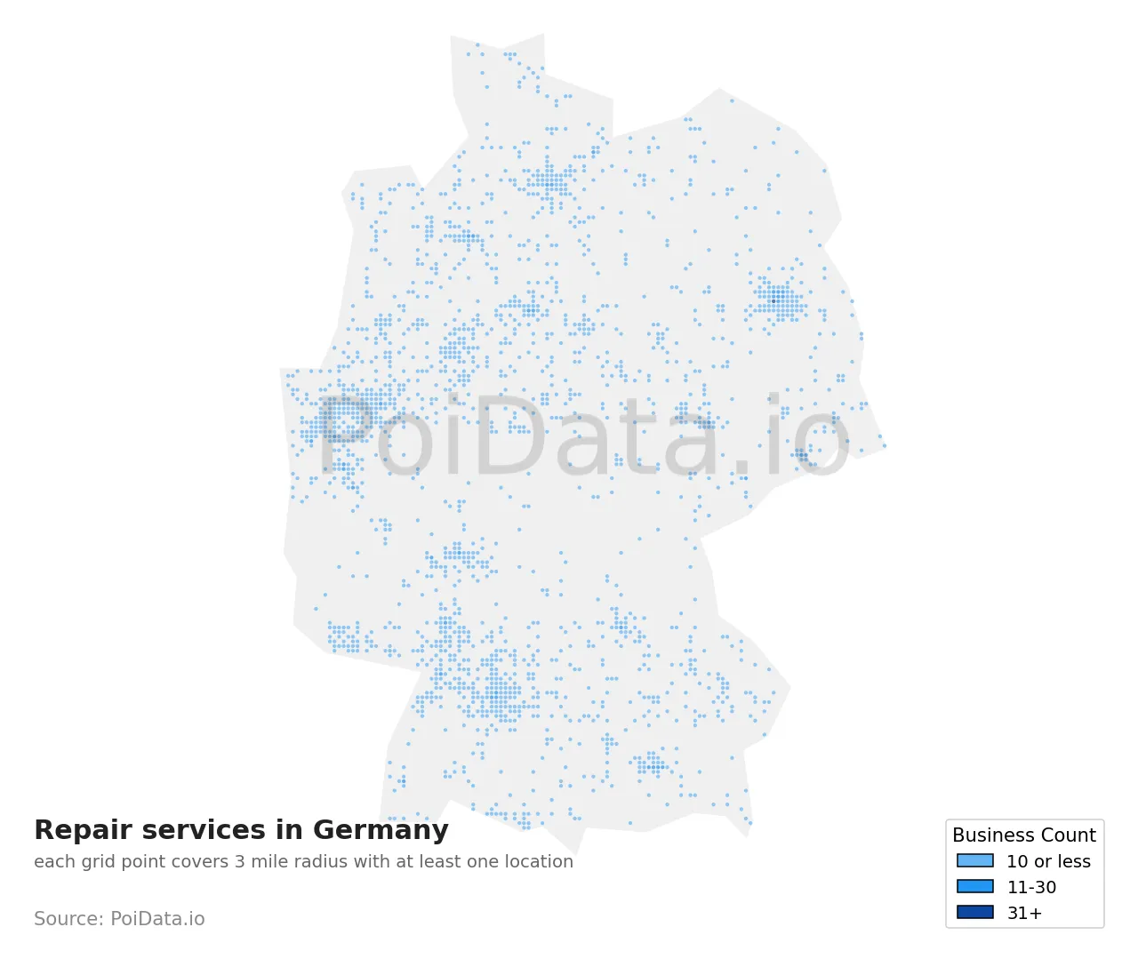 Repair service density map for Germany