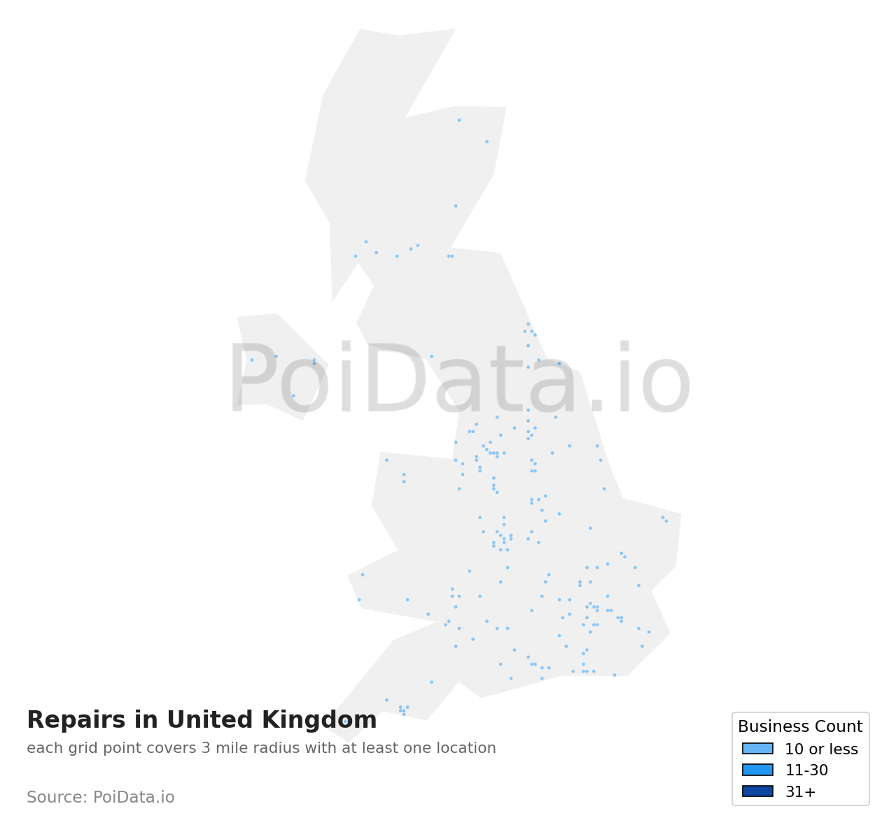 Repairs density map for United Kingdom