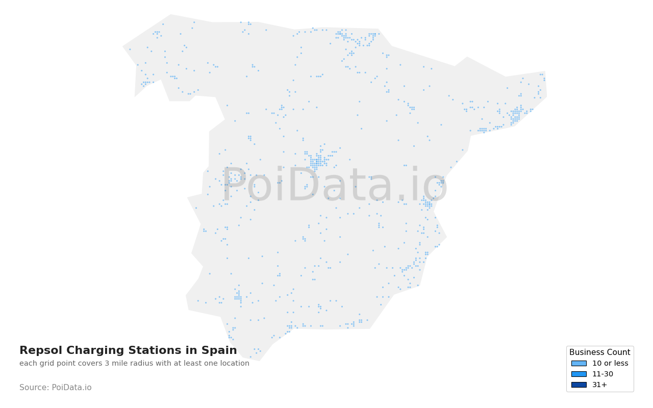 Repsol Charging Station density map for Spain