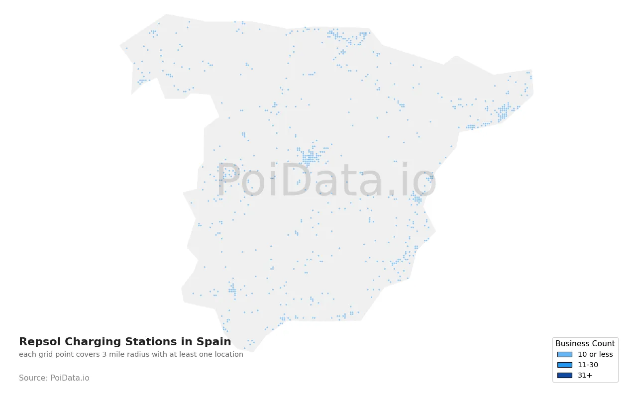 Repsol Charging Station density map for Spain