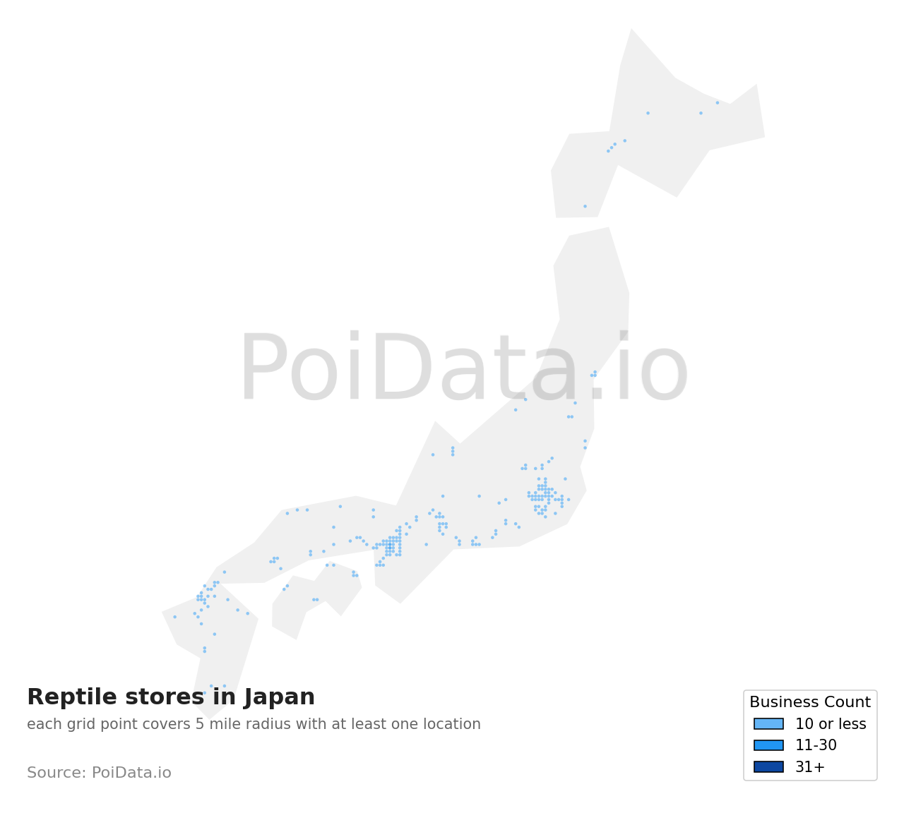Reptile store density map for Japan