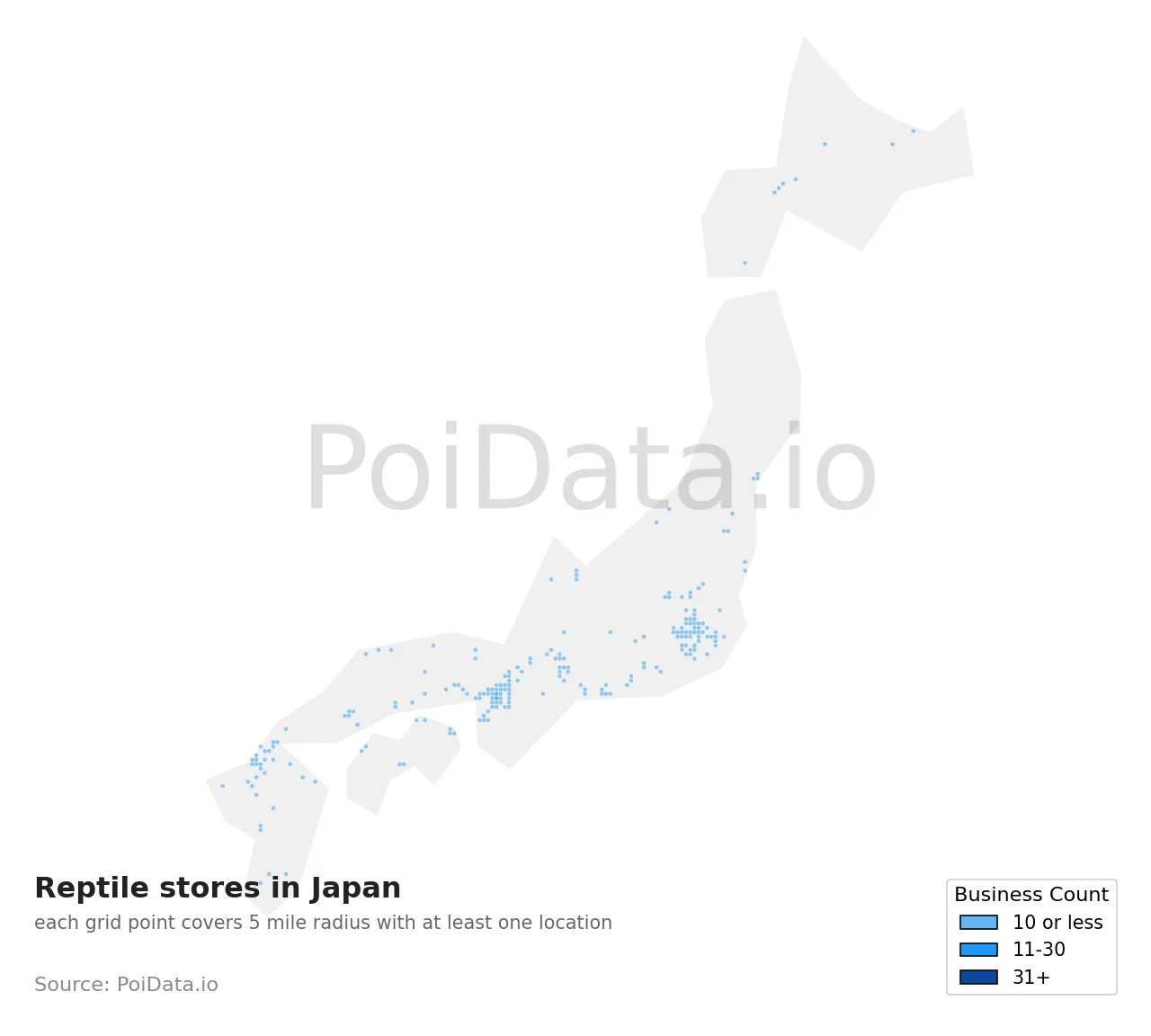 Reptile store density map for Japan