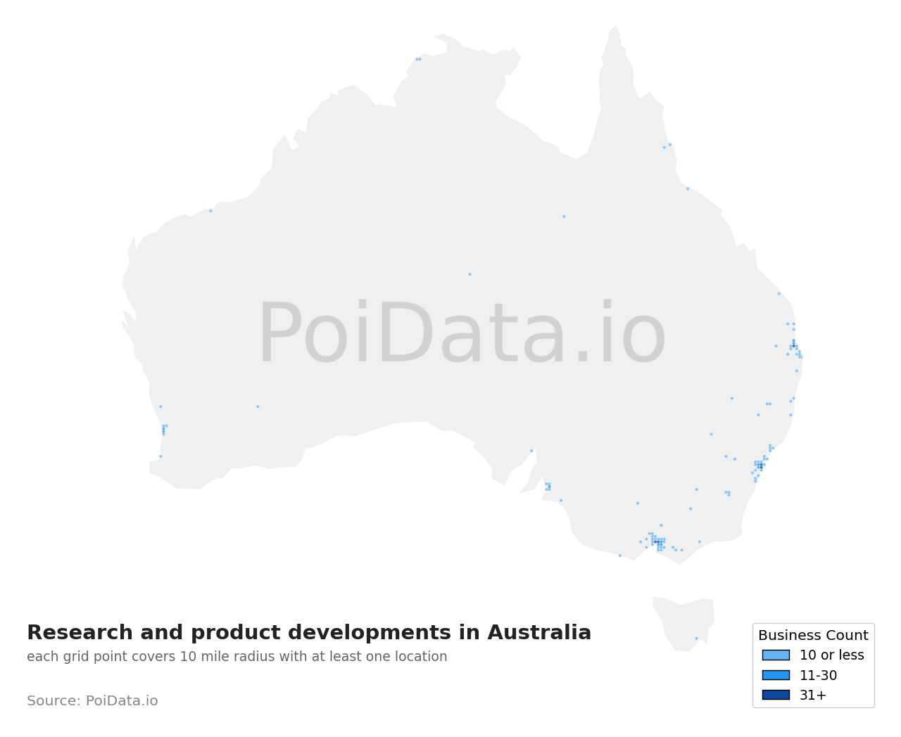 Research and product development density map for New South Wales, Australia