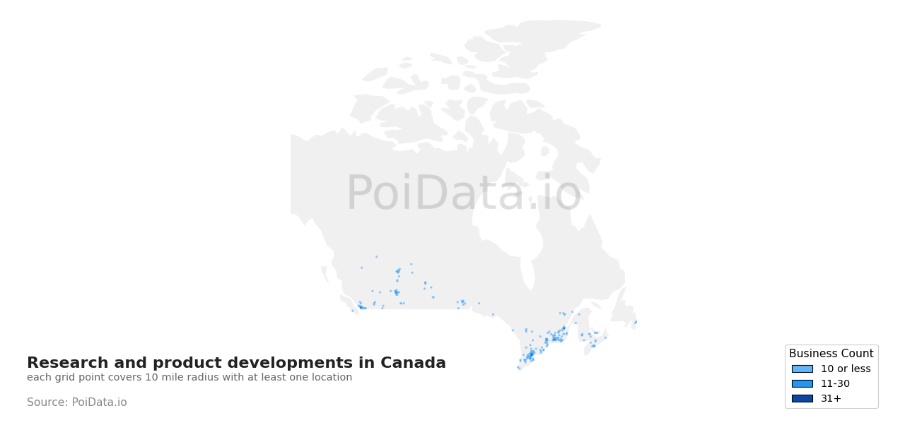 Research and product development density map for Prince Edward Island, Canada