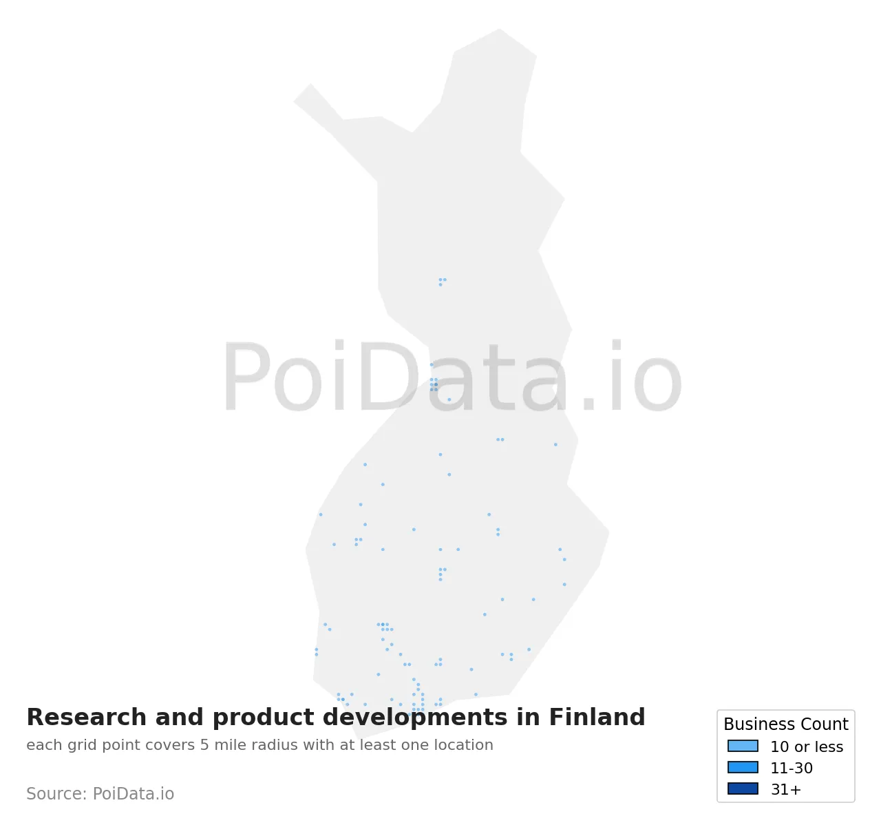Research and product development density map for Finland