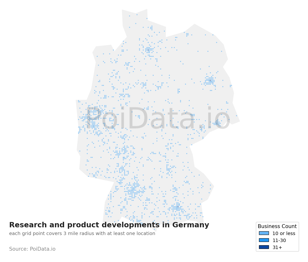 Research and product development density map for Germany