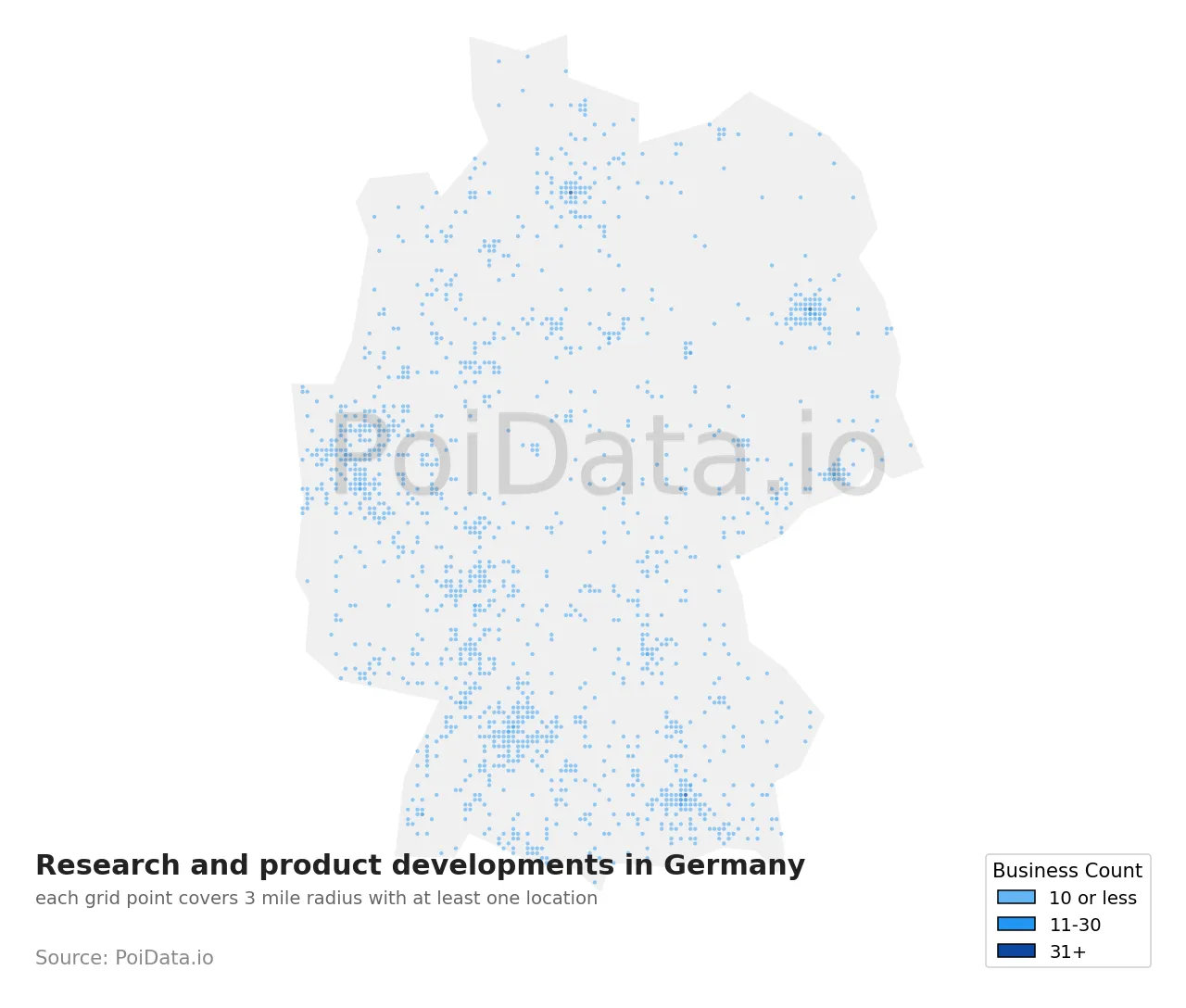 Research and product development density map for Germany