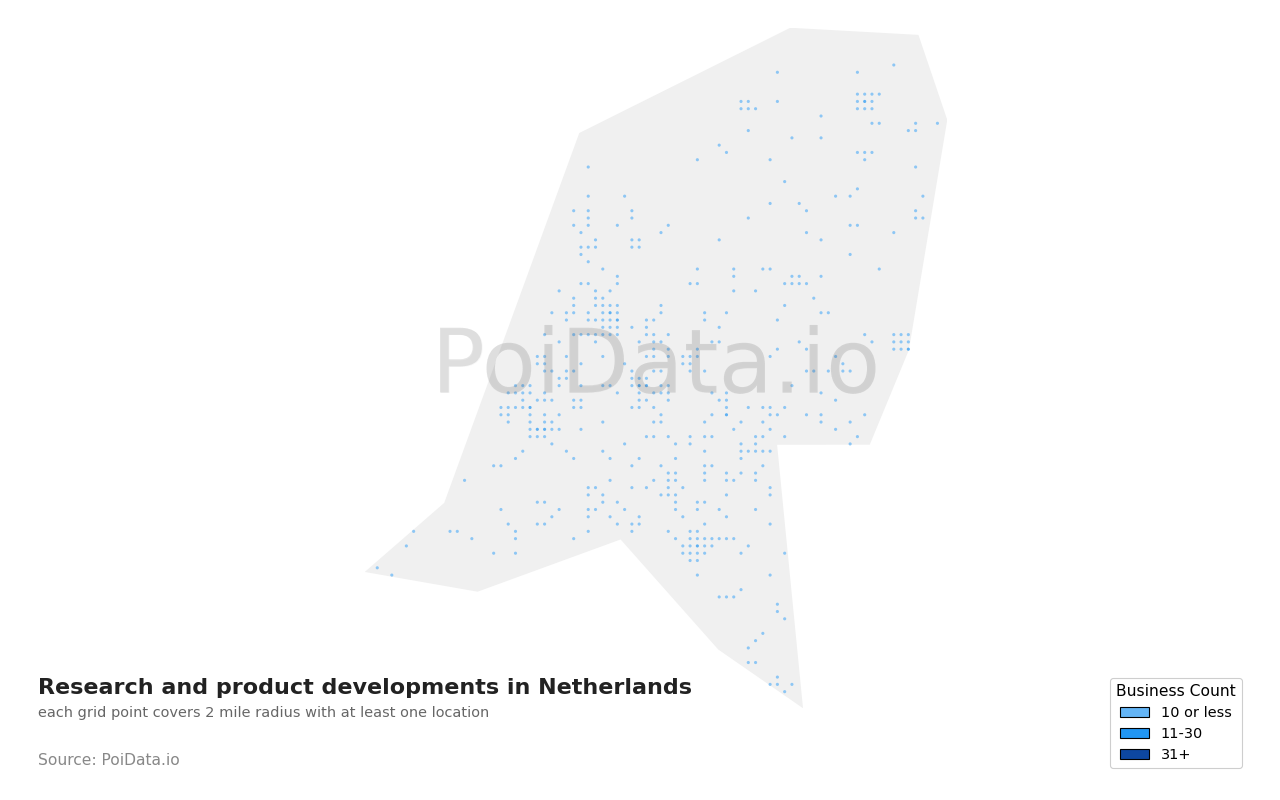 Research and product development density map for Netherlands
