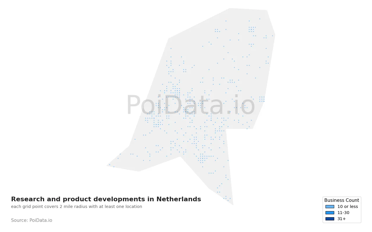 Research and product development density map for Netherlands