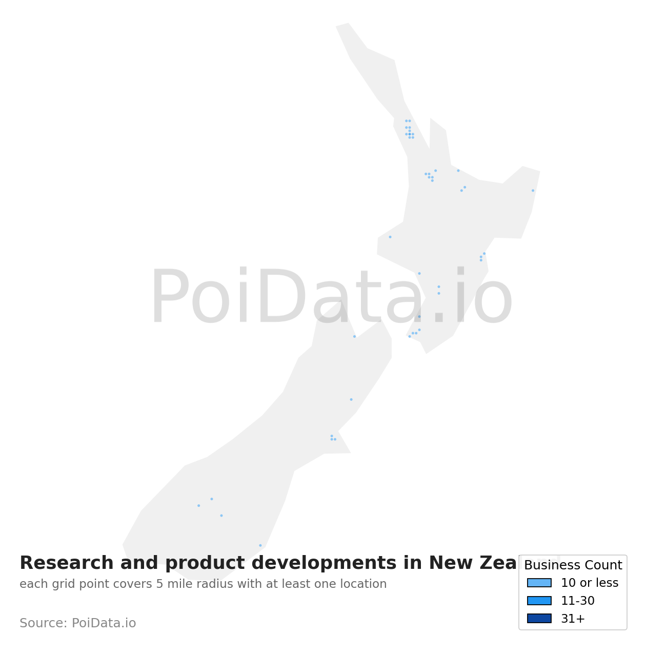 Research and product development density map for New Zealand