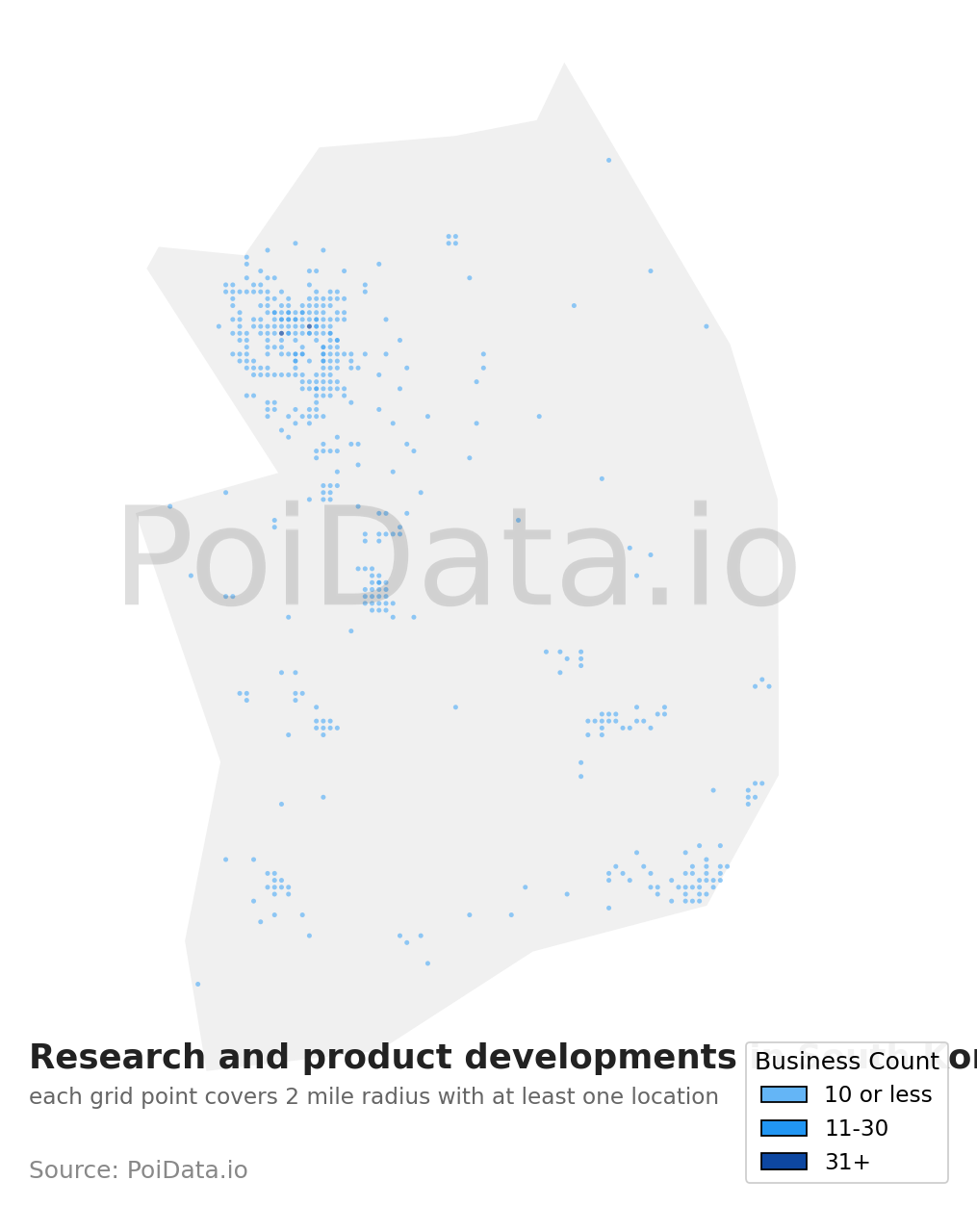 Research and product development density map for South Korea