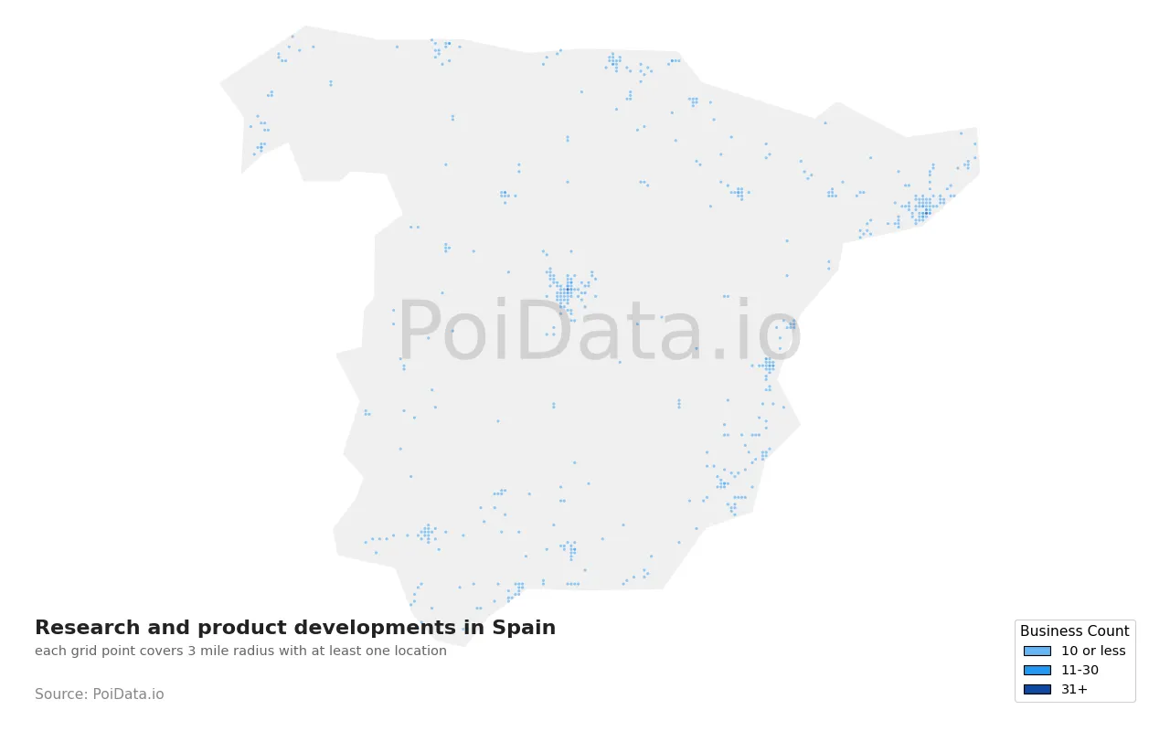Research and product development density map for Spain