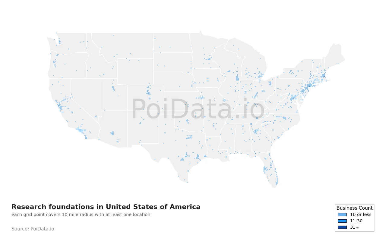 Research foundation density map for United States