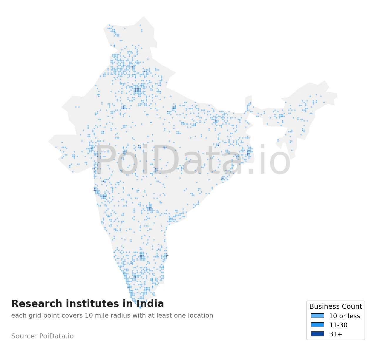 Research institute density map for India