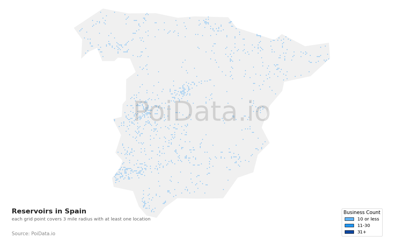 Reservoir density map for Spain