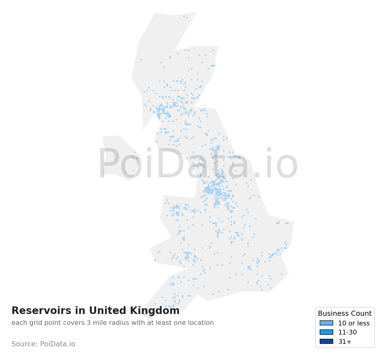 Reservoir density map for United Kingdom