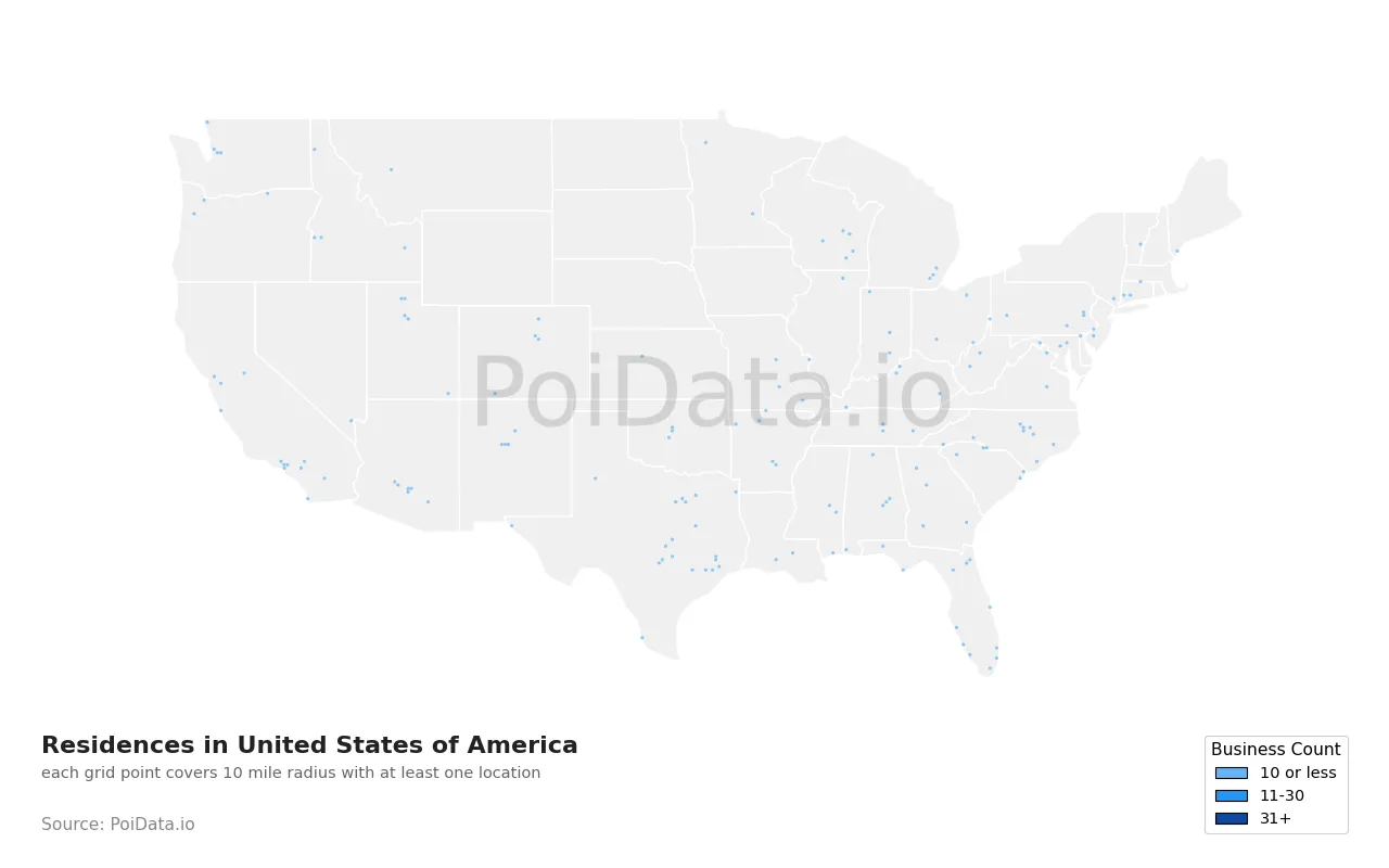 Residence density map for United States