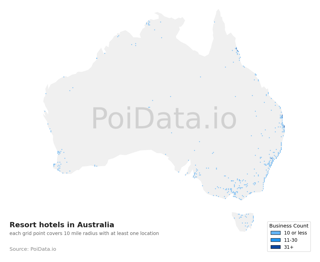 Resort hotel density map for Australia