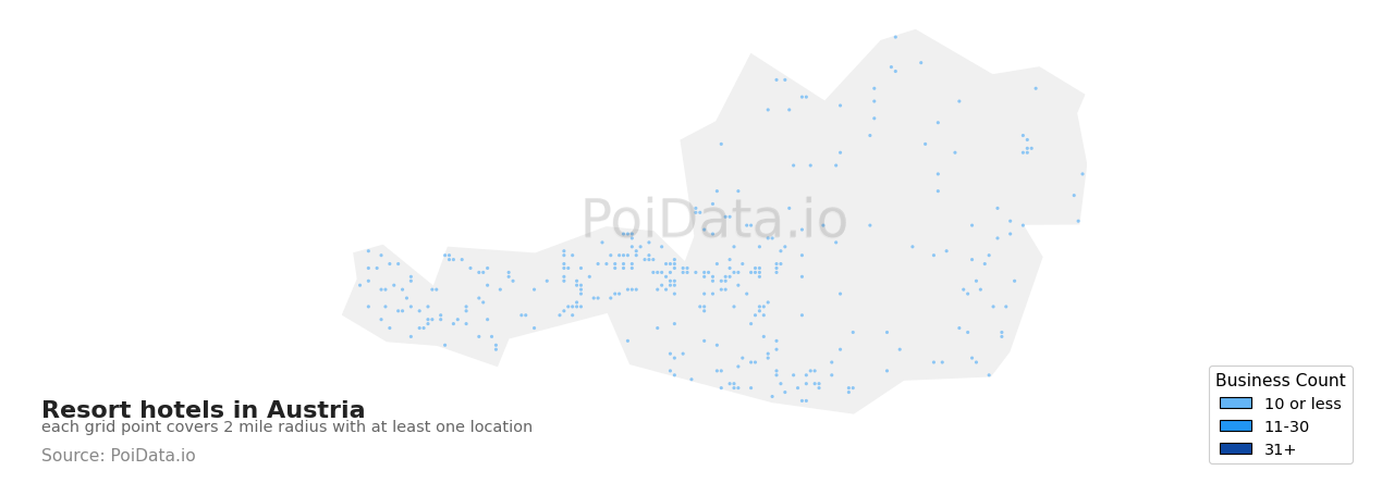 Resort hotel density map for Austria